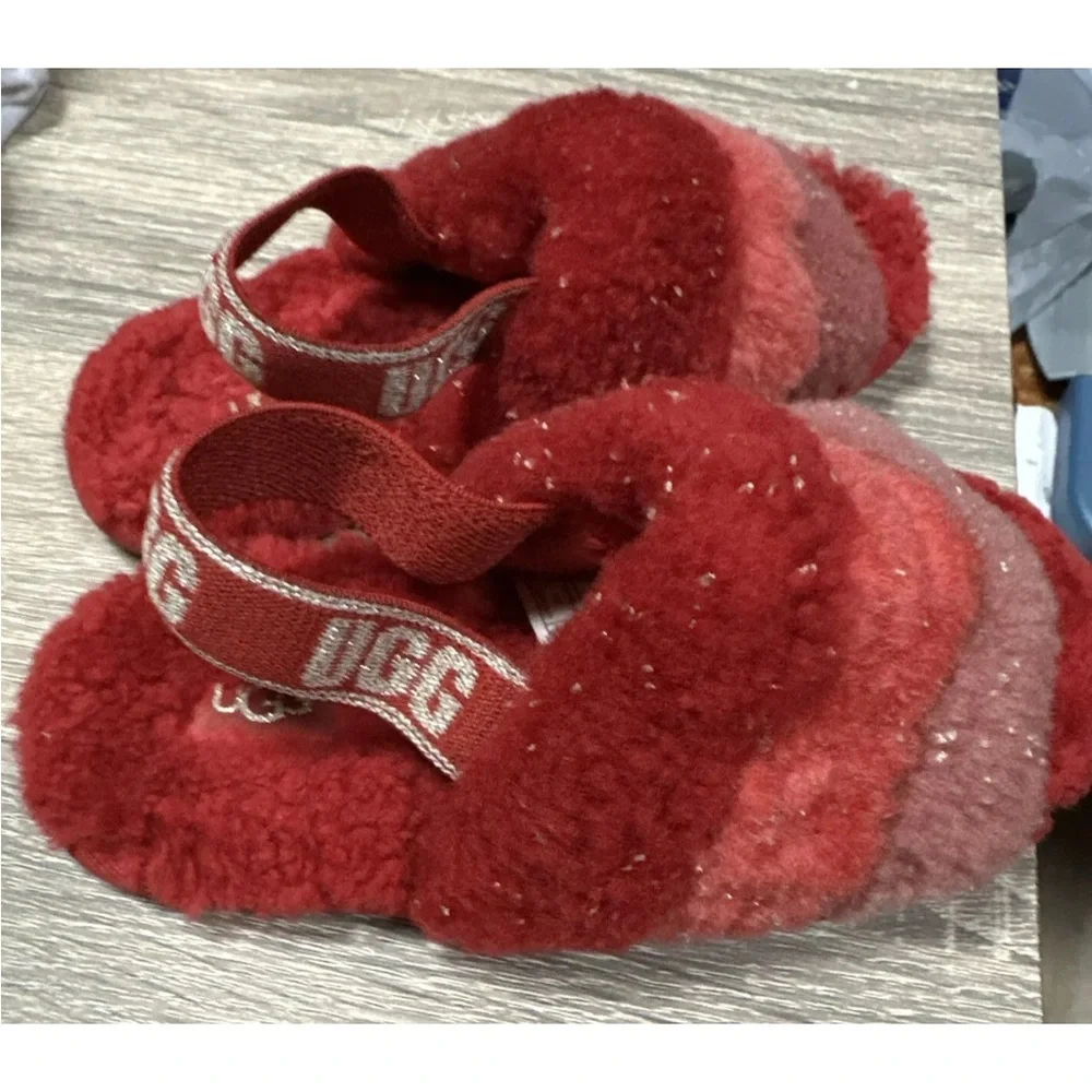 UGG Fluff Yeah Metallic Sparkle Multi Youth/Kids SLIPPERS Sz 11‎
